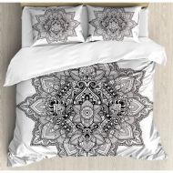 Ambesonne Lotus Eastern Culture Mandala with Aztec Tribal Textured Ornamental Cosmos Floral Pattern Duvet Cover Set