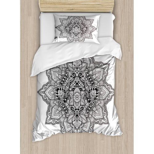  Ambesonne Lotus Eastern Culture Mandala with Aztec Tribal Textured Ornamental Cosmos Floral Pattern Duvet Cover Set