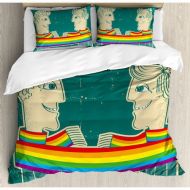 Ambesonne Pride Decorations Happy Couple Tied with Rainbow Colored Scarf Duvet Cover Set