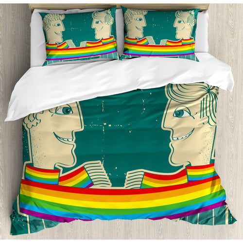  Ambesonne Pride Decorations Happy Couple Tied with Rainbow Colored Scarf Duvet Cover Set