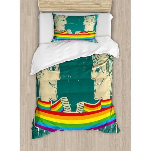  Ambesonne Pride Decorations Happy Couple Tied with Rainbow Colored Scarf Duvet Cover Set