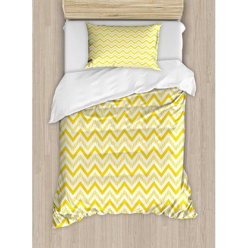  Ambesonne Chevron Abstract Zig Zag Pattern Striped Cool Geometric 90s Style Art Duvet Cover Set