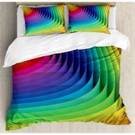 Ambesonne Colorful Home Psychedelic Wave Futuristic Style Radiant Hue Curls Graphic Art Duvet Cover Set