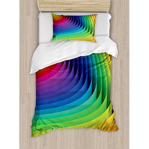  Ambesonne Colorful Home Psychedelic Wave Futuristic Style Radiant Hue Curls Graphic Art Duvet Cover Set