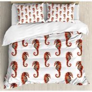 Ambesonne Animal Watercolor Stylized Seahorse Pattern with Vibrant Effect Beauty of Nature Design Duvet Cover Set