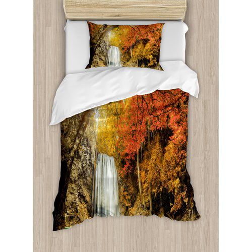  Ambesonne Farmhouse Majestic Waterfall Cascade in Forest Flows down Crystal Pure Habitat View Duvet Cover Set