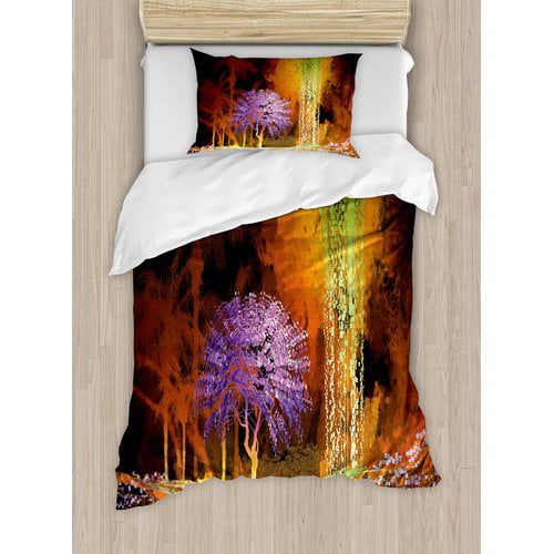  Ambesonne Fantasy Art House Digitally Saturated Tropical Scene in Extreme Haze Tones Exotic Artwork Duvet Cover Set