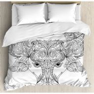 Ambesonne Zodiac Astrological Icon Pattern with Curved Flower Lace Motifs on Horns Cute Image Duvet Cover Set