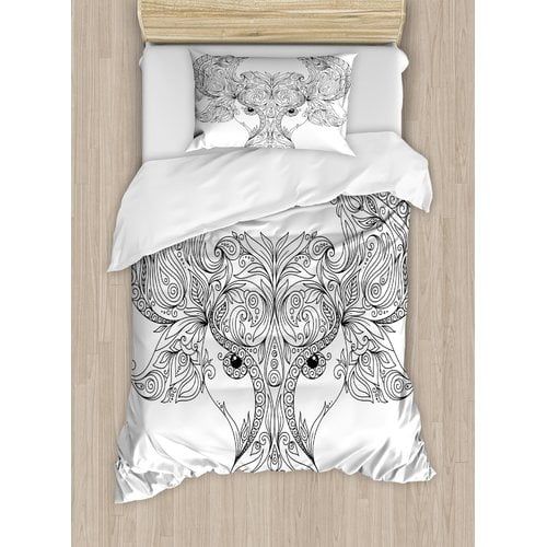  Ambesonne Zodiac Astrological Icon Pattern with Curved Flower Lace Motifs on Horns Cute Image Duvet Cover Set
