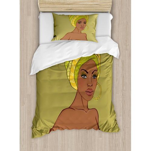  Ambesonne African Beautiful Native Fashion Lady Portrait Sexy Dress Earring Turban Make Up Duvet Cover Set