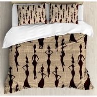 Ambesonne Afro Modern Pattern with Primitive Effects and Ethno Stripes Backdrop Illustration Duvet Cover Set