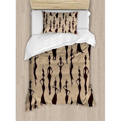  Ambesonne Afro Modern Pattern with Primitive Effects and Ethno Stripes Backdrop Illustration Duvet Cover Set