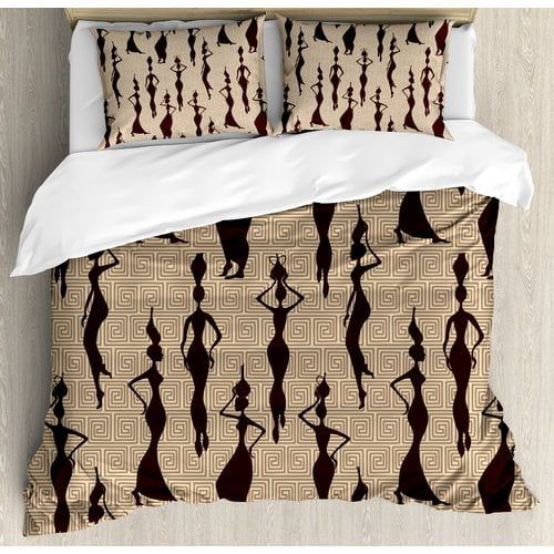  Ambesonne Afro Modern Pattern with Primitive Effects and Ethno Stripes Backdrop Illustration Duvet Cover Set