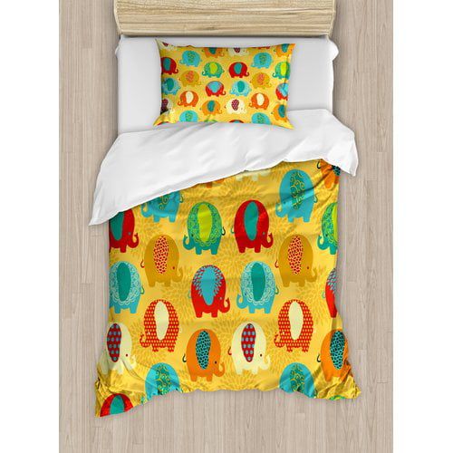  Ambesonne Ethnic Curvy Elephants Indian Asian Style Colorful Mandala Inspired Duvet Cover Set