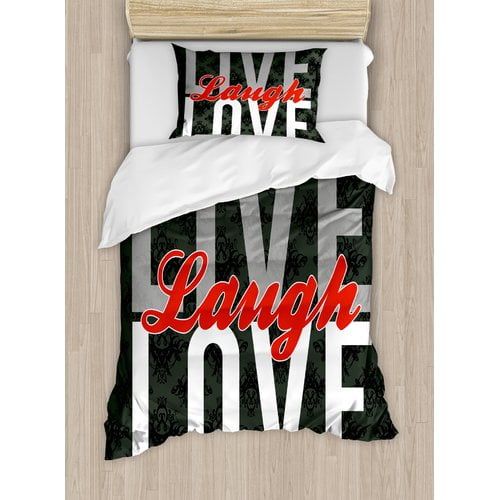  Ambesonne Live Laugh Love Different Typed Words of Wisdom Victorian Antique Damask Motifs Tile Duvet Cover Set