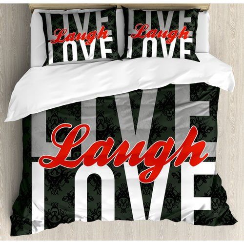  Ambesonne Live Laugh Love Different Typed Words of Wisdom Victorian Antique Damask Motifs Tile Duvet Cover Set