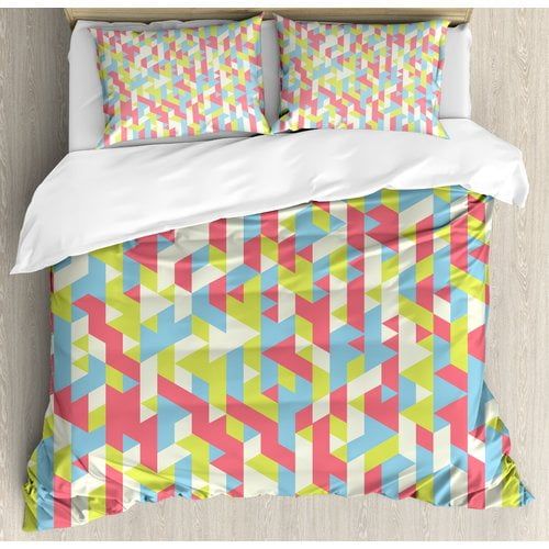  Ambesonne Geometric Psychedelic Backdrop with Fractal Gradient Dimensional Motif Duvet Cover Set