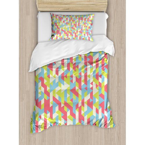  Ambesonne Geometric Psychedelic Backdrop with Fractal Gradient Dimensional Motif Duvet Cover Set