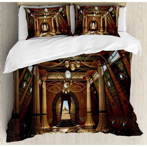  Ambesonne Pillar Graphics of a Temple Interior in Fantasy Style with 3D Computer Graphics Duvet Cover Set