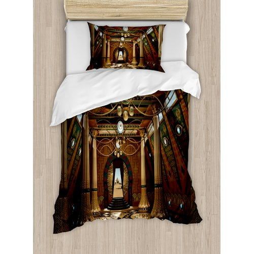  Ambesonne Pillar Graphics of a Temple Interior in Fantasy Style with 3D Computer Graphics Duvet Cover Set