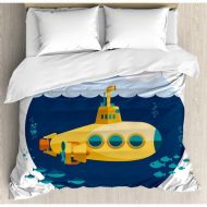 Ambesonne Submarine Decor Illustration of a Submarine under Sea Duvet Cover Set
