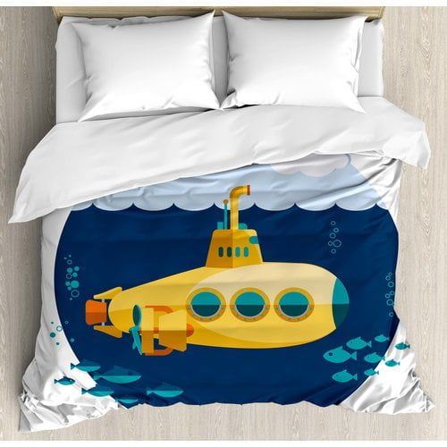  Ambesonne Submarine Decor Illustration of a Submarine under Sea Duvet Cover Set