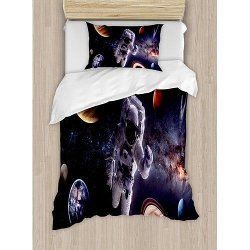  Ambesonne Outer Space Astronaut Between Planets Mars Neptune Jupiter Plasma Ethereal Sphere Picture Duvet Cover Set