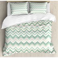 Ambesonne Sketchy Blurry Abstract Zig Zag Chevron Shapes Retro Duvet Cover Set