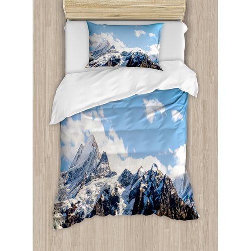  Ambesonne Lake House Snowy Mountain Scenery in Summer Cloudy Sky Natural Beauty Pattern Duvet Cover Set