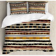 Ambesonne Tribal Ethnic African with Trippy Geometric Forms Primitive Heritage Wild Earthen Pattern Duvet Cover Set
