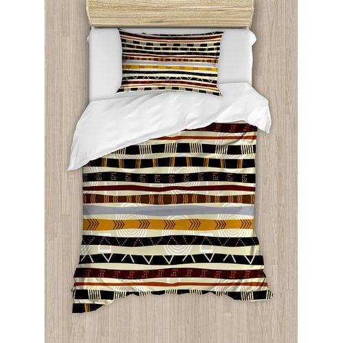  Ambesonne Tribal Ethnic African with Trippy Geometric Forms Primitive Heritage Wild Earthen Pattern Duvet Cover Set