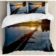 Ambesonne Driftwood Natural Theme Landscape and Lake in Poland a Sunny Day Duvet Cover Set