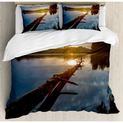  Ambesonne Driftwood Natural Theme Landscape and Lake in Poland a Sunny Day Duvet Cover Set