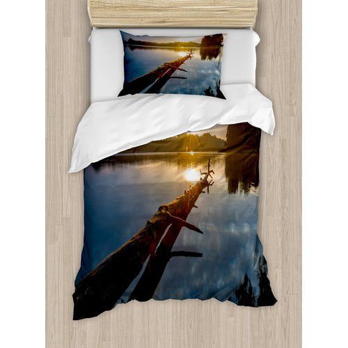  Ambesonne Driftwood Natural Theme Landscape and Lake in Poland a Sunny Day Duvet Cover Set