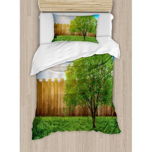  Ambesonne Farmhouse Tree of Life in Backyard of a Country house with Sun Tranquil Field Design Duvet Cover Set