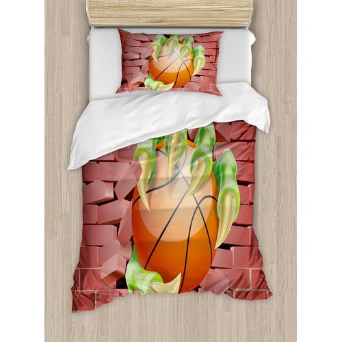  Ambesonne Claw Beast Monster Hand out Holds Basketball Ball through Brick Wall Paint Duvet Cover Set
