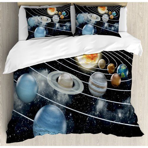  Ambesonne Galaxy Solar System All Eight Planets and the Sun Duvet Cover Set