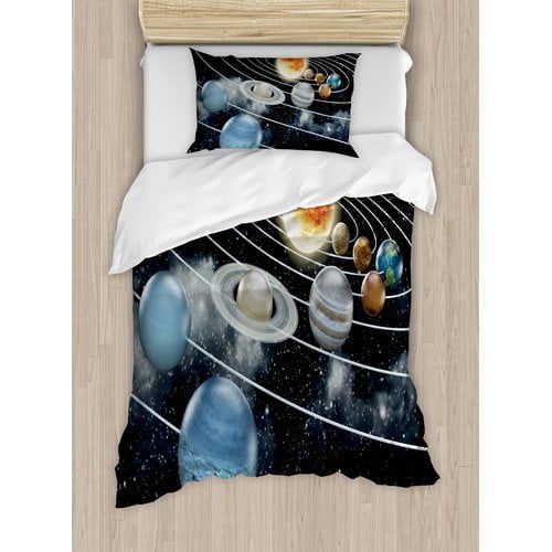  Ambesonne Galaxy Solar System All Eight Planets and the Sun Duvet Cover Set