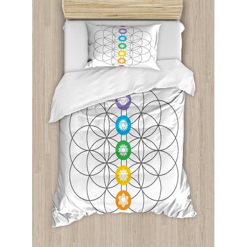  Ambesonne Sacred Geometrty Points in Vintage Concentric Rings of Partial Circle Zen Image Duvet Cover Set