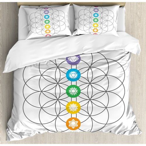  Ambesonne Sacred Geometrty Points in Vintage Concentric Rings of Partial Circle Zen Image Duvet Cover Set