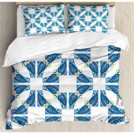 Ambesonne Traditional House Portuguese Pavement Azulejo Mosaic with Diagonal Square and Shapes Duvet Cover Set
