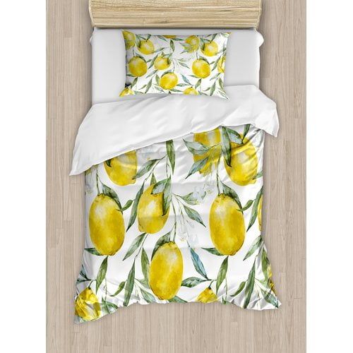  Ambesonne Nature Vibrant Citrus Branch with Blooms Delicious Plant Garden Elegance Watercolor Duvet Cover Set