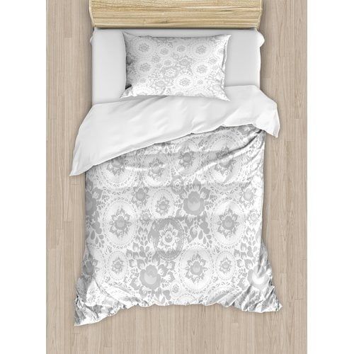  Ambesonne Shabby Elegance Medieval Slavic Monochrome Rose Petals Florets Ethnic Fragrance Artwork Duvet Cover Set