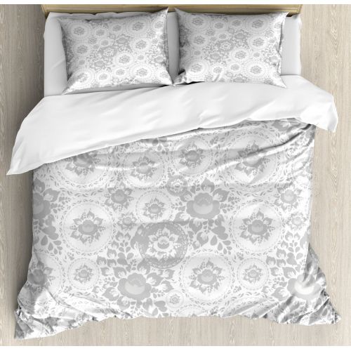  Ambesonne Shabby Elegance Medieval Slavic Monochrome Rose Petals Florets Ethnic Fragrance Artwork Duvet Cover Set