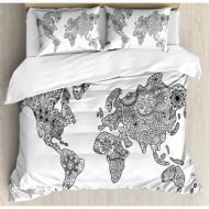 Ambesonne Earth Floral Pattern As World Map Continents Authentic Stylized Modern Design Duvet Cover Set
