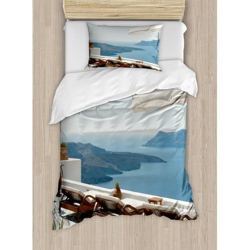  Ambesonne Travel Sunbathing with Caldera View Terrace Santorini Aegean Greece Print Duvet Cover Set