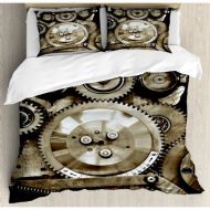 Ambesonne Industrial Pieces of Old Mechanism Close Up Gears View Grunge Antique Cogs Technical Image Duvet Cover Set