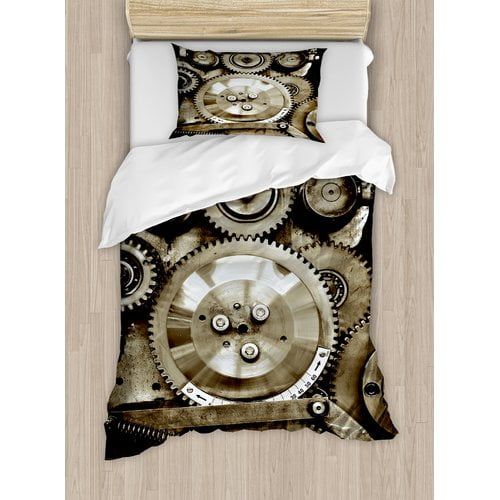  Ambesonne Industrial Pieces of Old Mechanism Close Up Gears View Grunge Antique Cogs Technical Image Duvet Cover Set