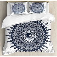 Ambesonne Occult Traditional Round Mandala Motif with Eye in Middle Secret Sight Image Duvet Cover Set
