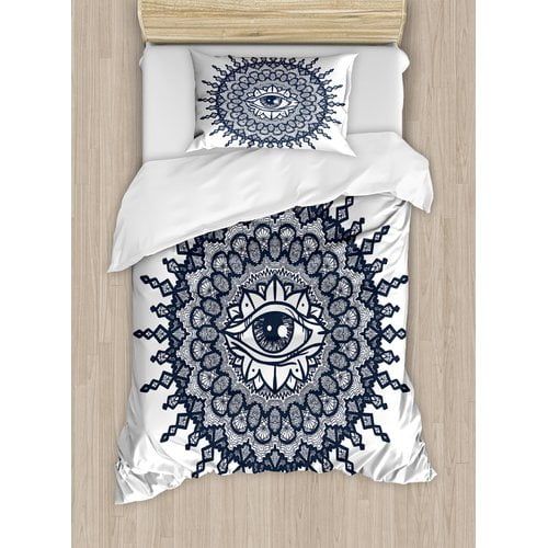  Ambesonne Occult Traditional Round Mandala Motif with Eye in Middle Secret Sight Image Duvet Cover Set